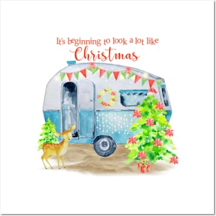 Christmas Retro Vintage Camper Caravan Posters and Art